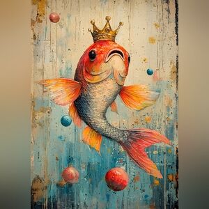 Beautiful Vintage Gold Fish Print